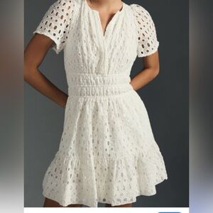 Anthropologie Cream Eyelet Midi Dress